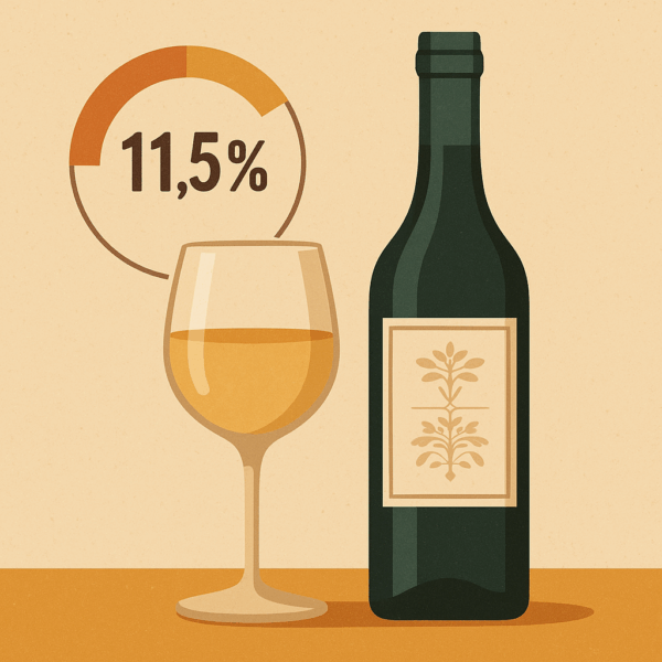 Vino elegante a bassa gradazione bicchiere semipieno e bottiglia raffinata, simbolo di equilibrio e piacere leggero.