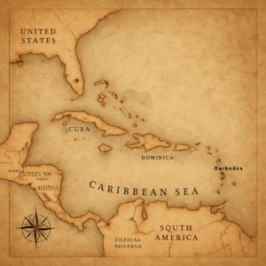 cartina antica bruciacchiata dei caraibi
